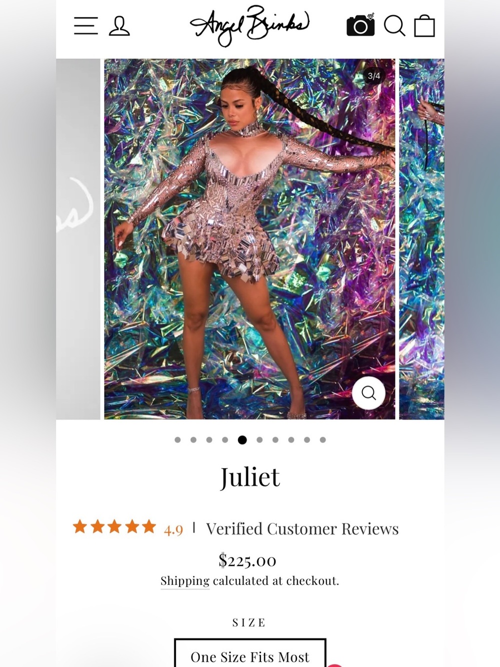 NWT Angel Brinks Fashion “Juliet” Mirror Mini Dress in Nude/Silver  - One Size